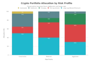 Portfolio allocation models for cryptocurrency investing Conservative (50% large-cap), Balanced (40% mixed), Aggressive (30% growth)