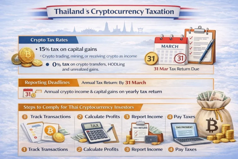 Thailand cryptocurrency tax compliance flowchart showing tax rates and reporting deadlines