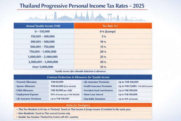 Thailand income tax rates 2026 infographic for foreigners