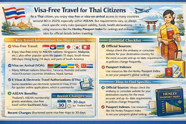 As a Thai citizen, you enjoy visa-free or visa-on-arrival access to many countries (around 80 in 2025)