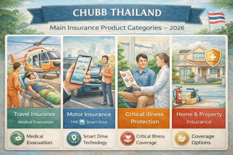 Chubb Thailand comprehensive insurance products including travel, motor Type 1, critical illness, and home protection coverage