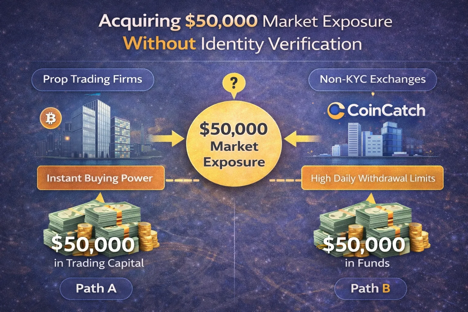 Graph showing instant funding process for $50k trading account on no-kyc crypto exchange platform