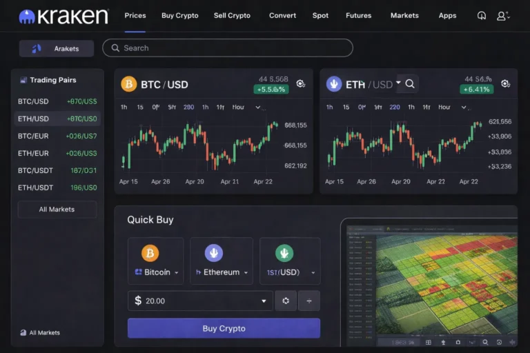 Kraken trading platform interface on desktop and mobile