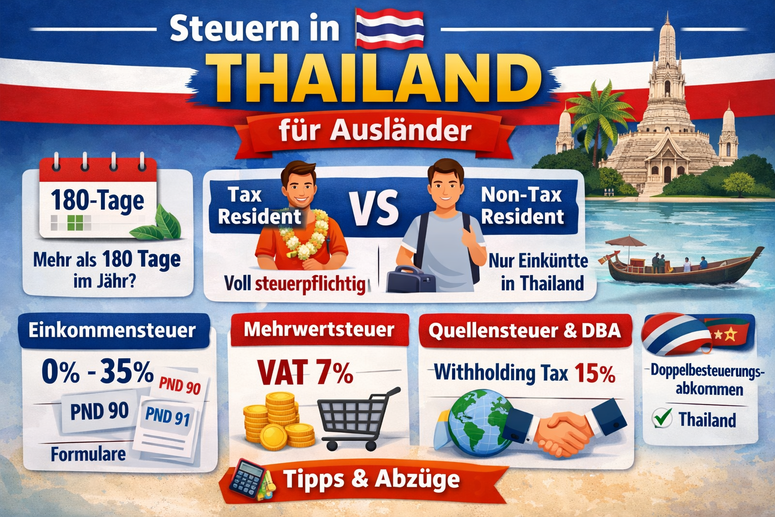 Steuern in Thailand als Ausländer: 180-Tage-Regel, Tax Resident, PND 90/91
