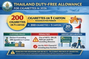Thailand duty free cigarettes limit 200 per person customs 2026