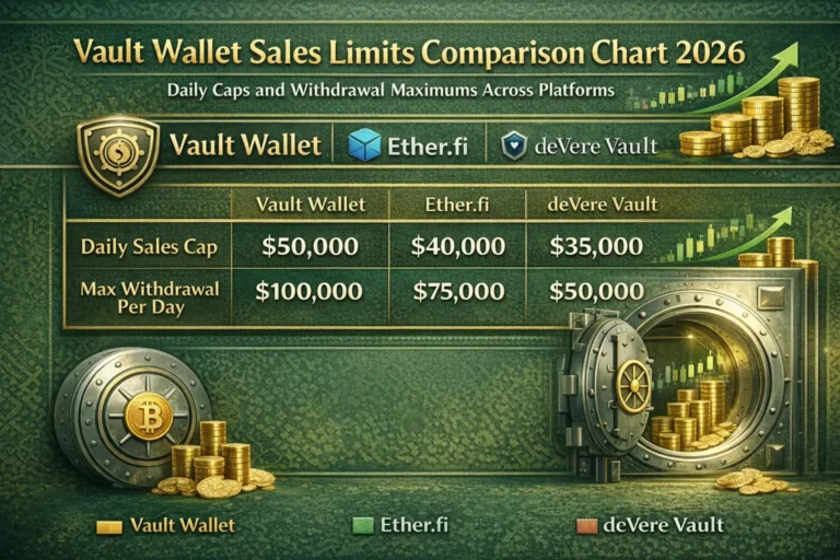Vault wallet sales limits comparison chart 2026: daily caps and withdrawal maximums across Vault Wallet, Ether.fi, deVere Vault platforms