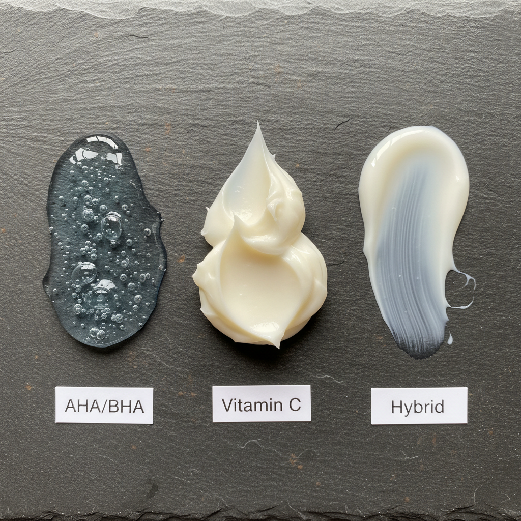 Textures of top Vitamin C and AHA/BHA creams compared on slate