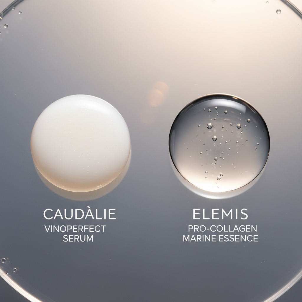 Texture comparison of Caudalie Vinoperfect Serum vs Elemis Essence