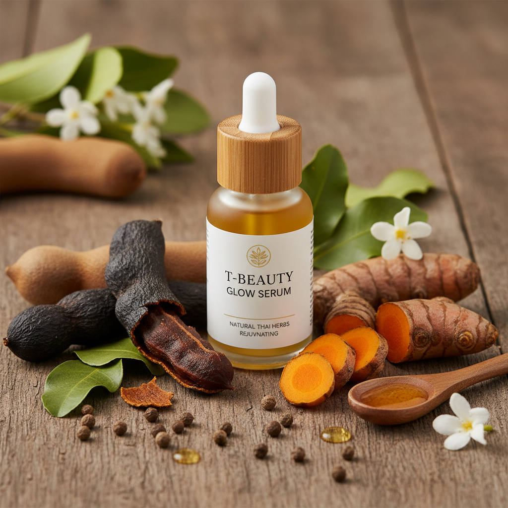 Natural ingredients used in Thai skincare products like tamarind and turmeric