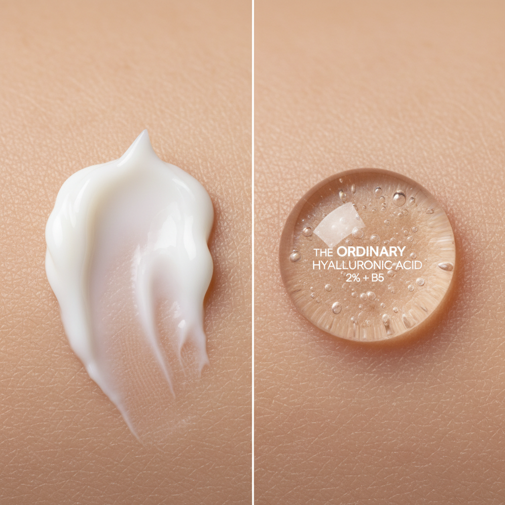 Texture comparison of rich cream vs clear serum