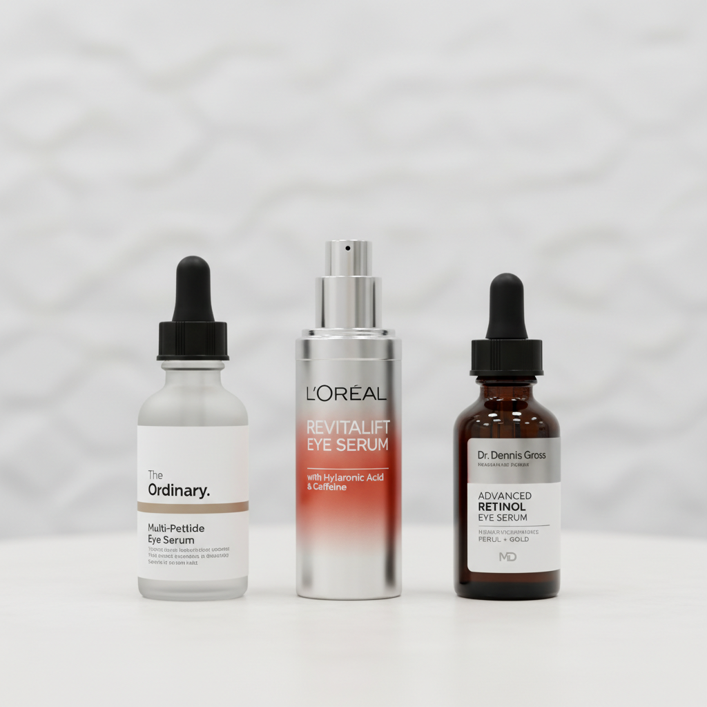 Comparison of The Ordinary, L'Oreal Revitalift, and Dr. Dennis Gross eye serums