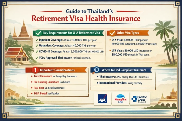 Retired couple enjoying Thailand - health insurance required for non-immigrant O-A visa retirement in 2026