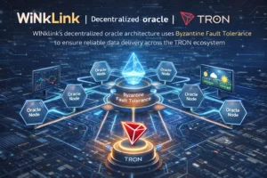 WINkLink TRON oracle network architecture showing data aggregation and Byzantine Fault Tolerance