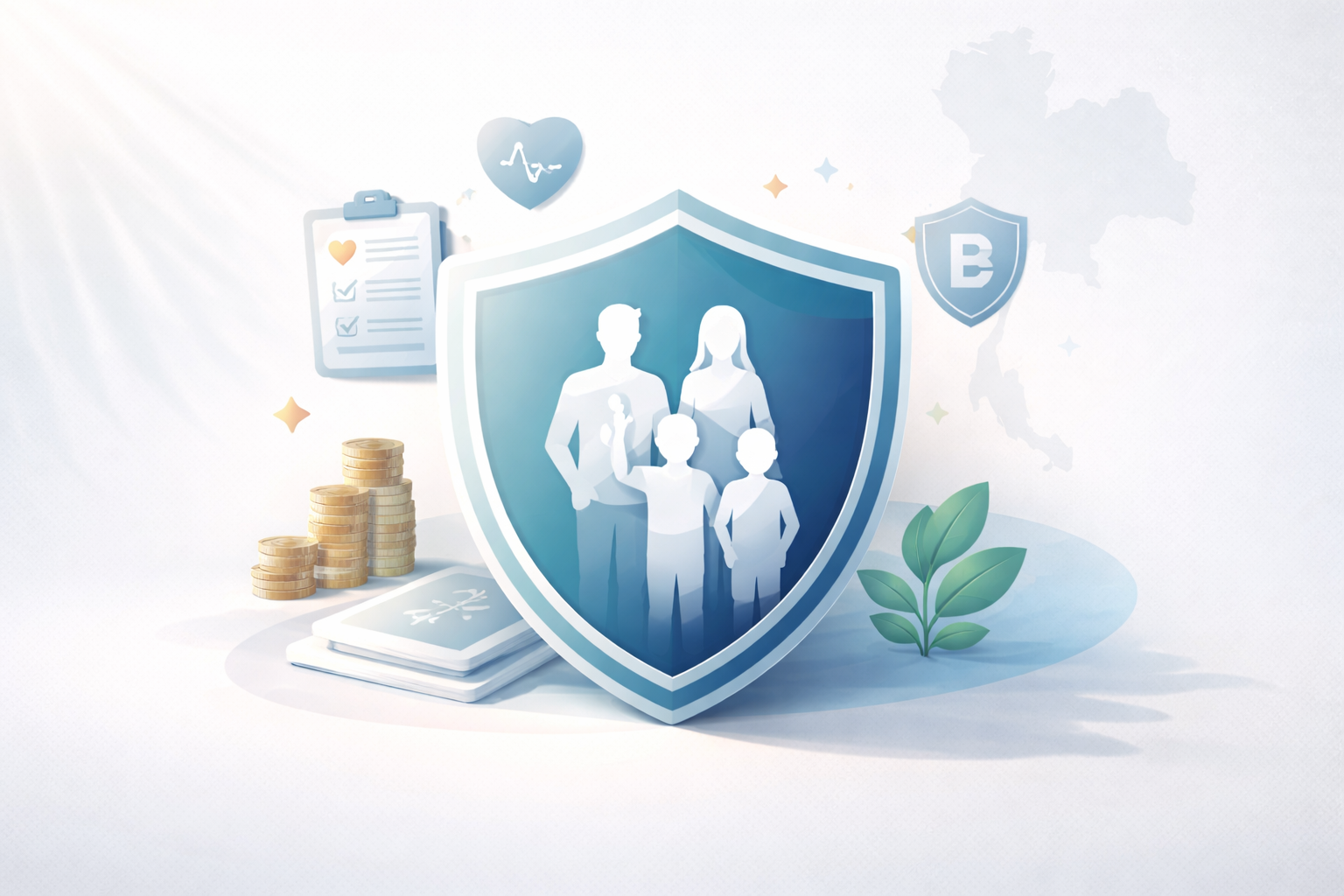 AIA Thailand life insurance policy concept with protection shield and family security illustration