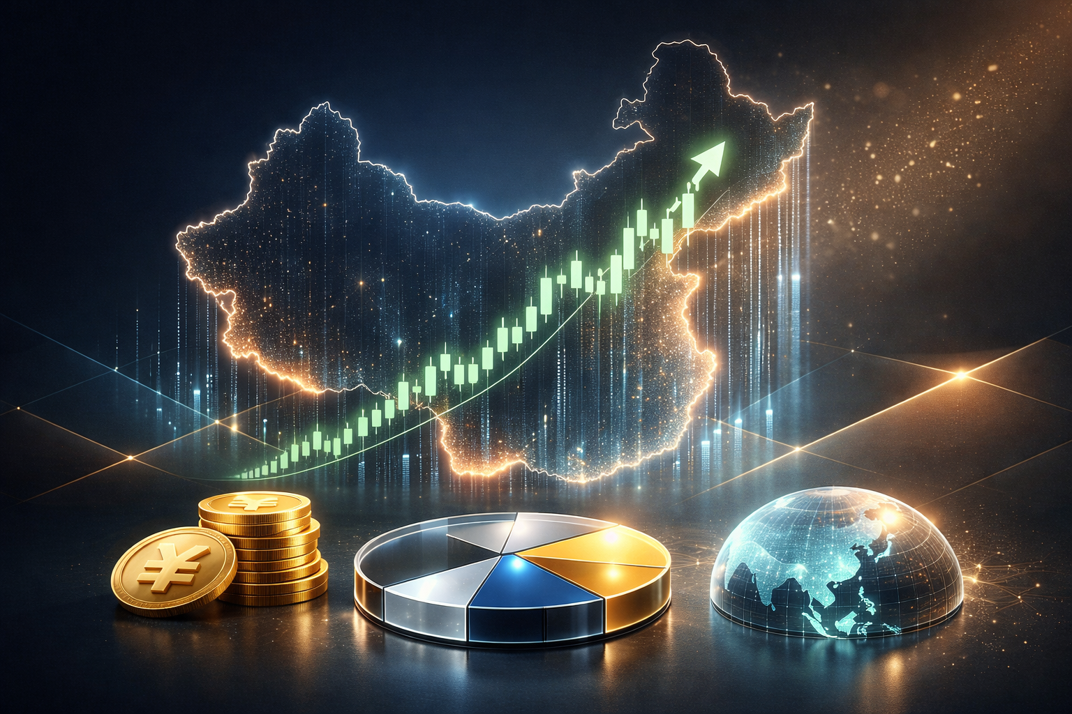 Infographic comparing top China ETFs including MCHI, FXI, and KWEB with rising financial data visualization and Chinese market growth elements