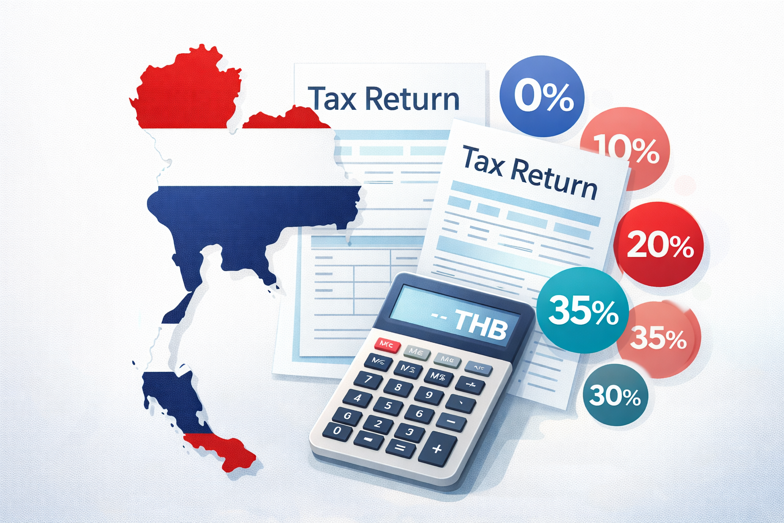 Professional flat-design illustration about personal income tax in Thailand