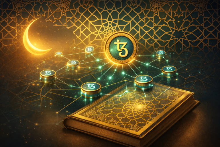 Comparison table between riba interest and Tezos staking showing Shariah compliance differences