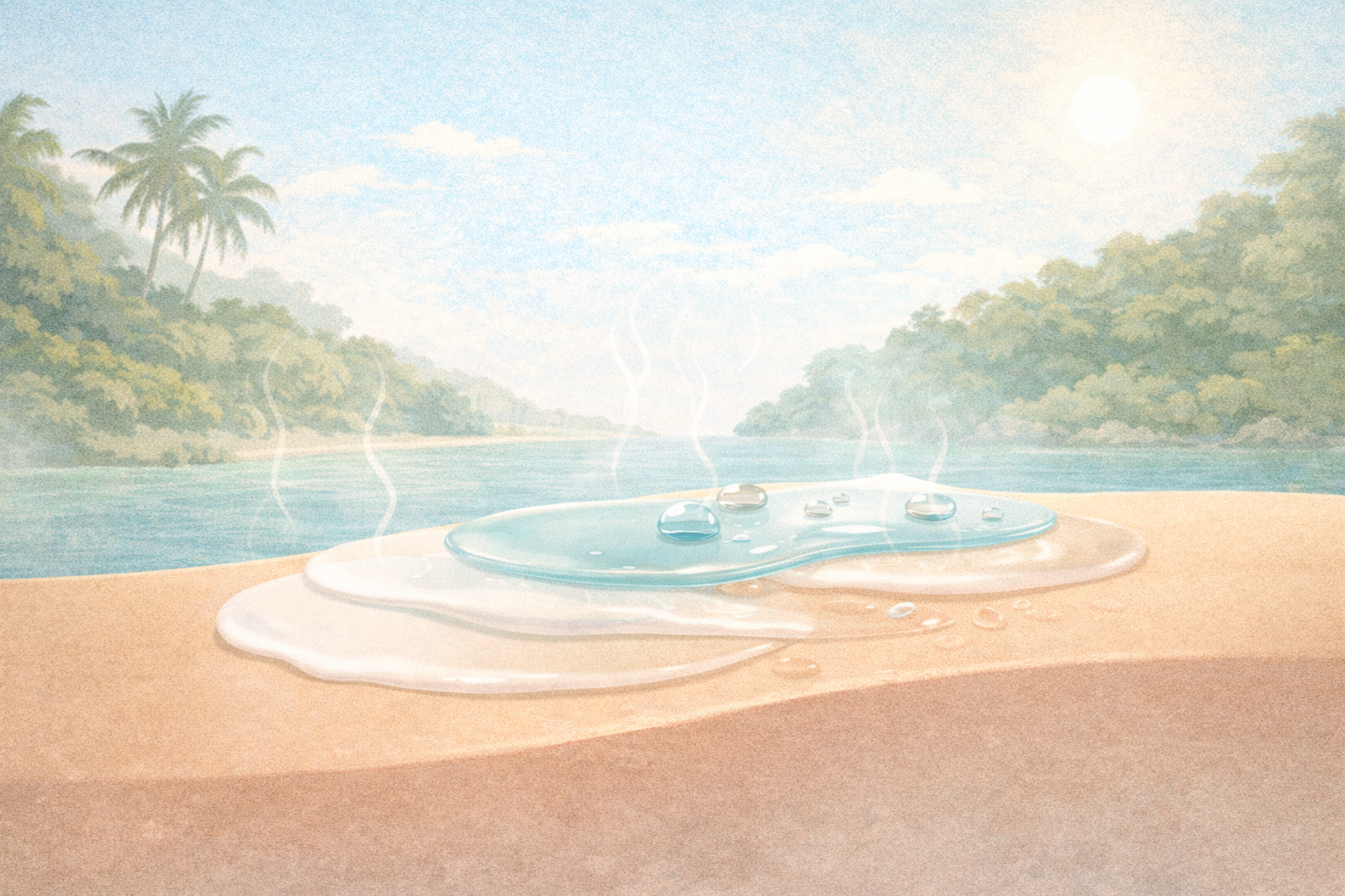 Editorial illustration comparing Thai skincare brands, climate-adapted formulations, and skin types in hot and humid environments