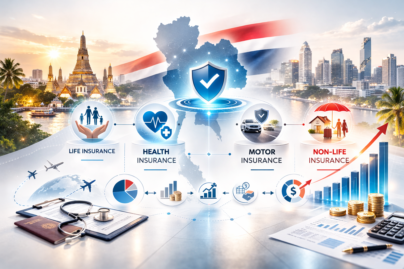 Thailand insurance market dashboard with life, health and motor insurance statistics