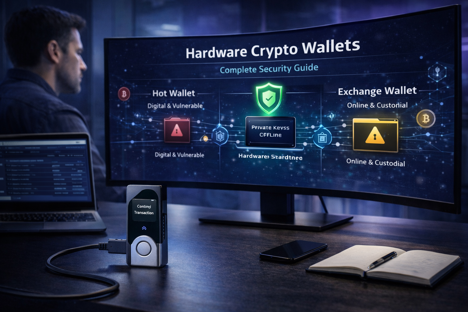 Hardware crypto wallet device used for cold storage and secure cryptocurrency protection